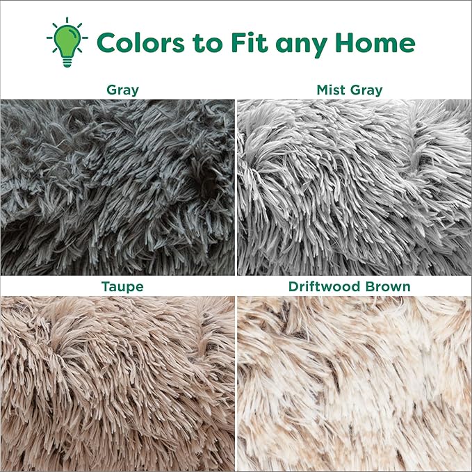 Furhaven 36" Round Calming Donut Dog Bed for Large/Medium Dogs, Refillable w/Removable Washable Cover, for Dogs Up to 75 lbs - Shaggy Plush Long Faux Fur Donut Bed - Driftwood Brown, Large