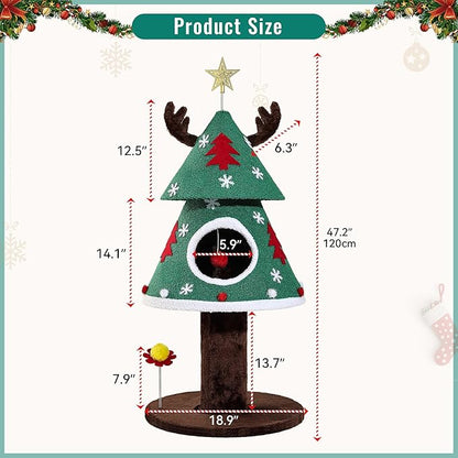 YITAHOME Christmas Cat Tree, 47.2in Christmas Tree Cat Tower with Teaser Ball, Festive Kitty Bed Furniture for Small Cats