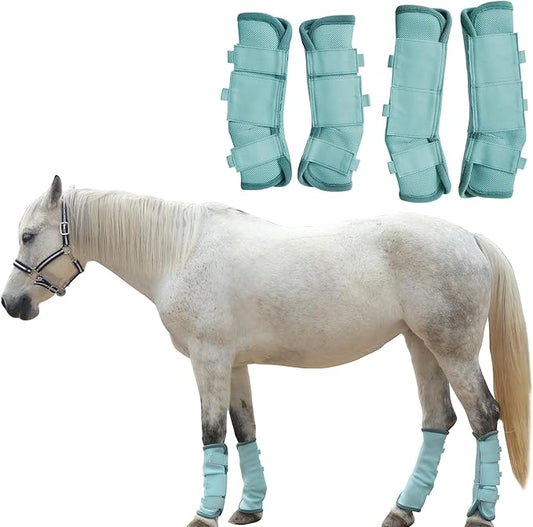 Adjustable Horse Fly Boots Set of 4, Equine Leg Protection Reduce Stomping, Breathable Mesh Fly Boots for Horses, Horse Leggings Leg Guards
