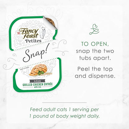 Fancy Feast Purina Petites Grilled Chicken Entrée with Rice in Gravy Gourmet Wet Cat Food - 2.8 oz. Tubs,(Pack of 24)