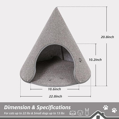 BEQHAUSE Cat Beds for Indoor Cats, Cat Cave Bed with Non-Slip Bottom, Anti-Scratch Cat House Cat Tent for Kittens and Small Dogs, Foldable Kitten Hideaway Machine Washable,22.8 * 22.8 * 20.8in, Grey