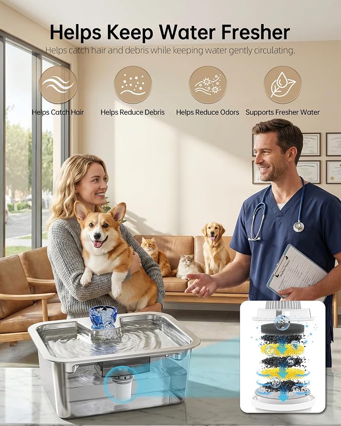 3 Gallon Large Dog Water Fountain, Stainless Steel Pet Water Fountain for Large Dogs, Automatic Big Dog Water Bowl Dispenser Drinking with 4 Filters, Easy to Clean, Quiet Pump