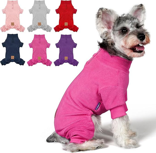 cyeollo Dog Pajamas Warm Fleece Small Dog Pjs Thermal Dog Onesie Stretchable Jumpsuit Pet Coats for Small Dogs Girls Apparel, Color Fuchsia