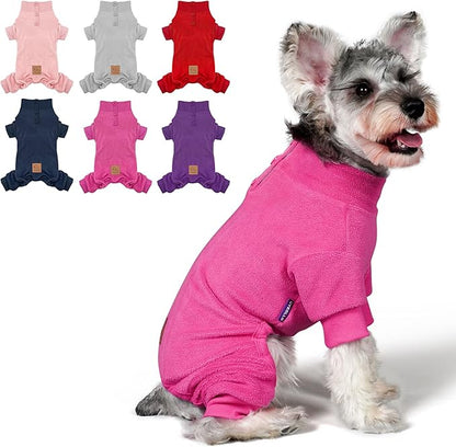 cyeollo Dog Pajamas for Small Dogs Fleece Dog Onesie Pjs Jumpsuit Thermal Stretchable Pet Apparel Warm Coat for Dogs Girls, Color Fuchsia