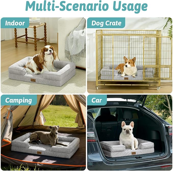 COZY KISS Cooling Dog Bed for Extra Large Dogs, Q-Max >0.4 Summer Cool Orthopedic Foam Pet Sofa Bed with Sides, Bolster Anti-Slip Couch with Washable Removable Cover, XXL 48x35x7.5 inch, Grey