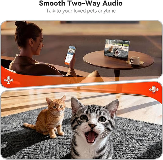 WOPET 6L Automatic Cat Feeder with Camera, 1080P HD, WiFi App Control, 4GB SD Card, Night Vision, 10 Meals/Day, Dual Power, Stainless Steel Bowl for Cats & Small Dogs