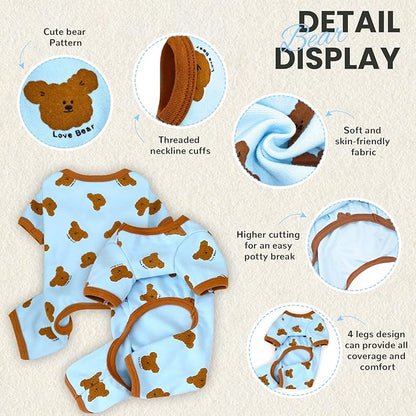 Dog Pajamas Spring Small Sized Onesie Clothes Soft Stretchy Puppy Pajamas for Small Dogs Cats Girl Pet Costume Cute Bear Printed Pjs Outifts French Bulldog Chihuahua Doggie Clothing