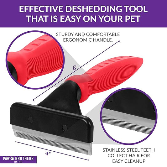 Paw Brothers Deshedding Tool, Deshedding Brush for Dogs and Cats, Professional Dog Grooming for Shedding, Pet Hair Remover, Fur Removal Brush for Medium and Long Pet Hair, 4" x 6", Large