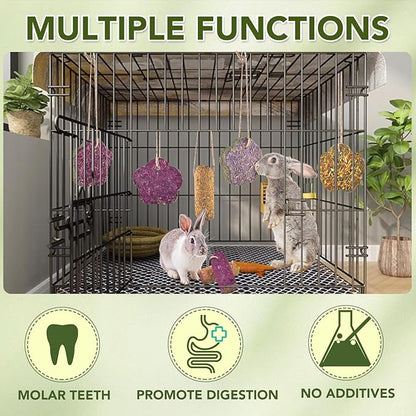 Jorewood 12PCS Rabbit Chew Sticks, Hanging Chew Sticks & Cakes Timothy Hay Rose Chrysanthemum Treat for Bunny Chinchilla Guinea Pig Hamster and Other Small Pets Molar Snack Toy