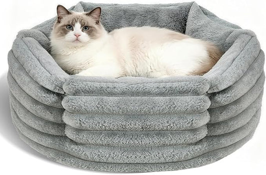 Small Dog Bed for Small Dogs, Cat Beds for Indoor Cats, Pet Bed for Puppy and Kitty, Extra Soft & Machine Washable with Anti-Slip & Water-Resistant Oxford Bottom, Grey, 24 inches