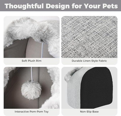 Avont Cat Bed Cave for Indoor Cats, Semi-Enclosed Cat House with Anti-Slip Bottom & Removable Washable Cushion, Warm Plush Cat Tent for Kittens & Puppy -M