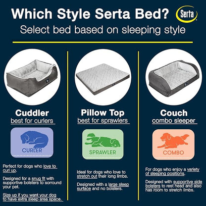 Serta Orthopedic Cuddler Dog Bed for Pets – Slate Gray (Large)