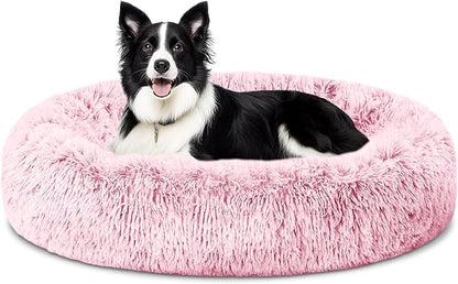 ELSKER&HOME Calming Dog Bed,Donut Washable Warming Soft Round 39 inches Dog Beds for Large Dogs,Anti-Anxiety Fluffy Plush Cushion Bed Fits up to 120 lbs Pets,Pink