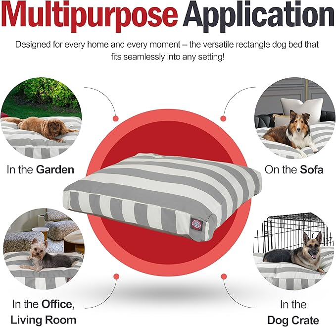 Majestic Pet Shredded Memory Foam Dog Bed Large with Removable Washable Cover 44x36x5 Inch - Rectangle Orthopedic Dog Bed for Senior Dogs–Flat Durable Dogs Crate Bed - Vertical Stripe - Gray