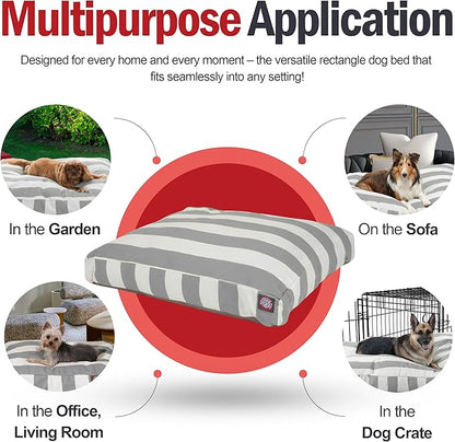 Majestic Pet Shredded Memory Foam Dog Bed Large with Removable Washable Cover 44x36x5 Inch - Rectangle Orthopedic Dog Bed for Senior Dogs–Flat Durable Dogs Crate Bed - Vertical Stripe - Gray