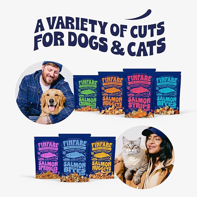 Finfare Freeze Dried Dog Food Toppers, Salmon Crumbles, Protein & Omega-3s, Grain Free Salmon Training Treats and Meal Toppers for Dogs, Crafted in USA, 2oz