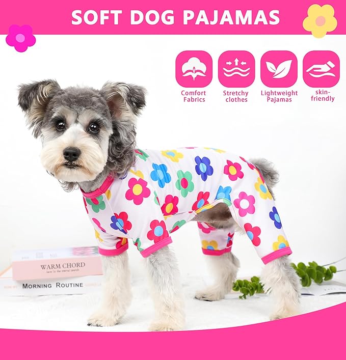 Dog Pajamas Spring Summer Dog Clothes for Small Medium Dogs Girl Boy Cute Soft Puppy Pjs Clothes Doggie Onesies Cat Pet Jammies Outfit (Rose,XS)
