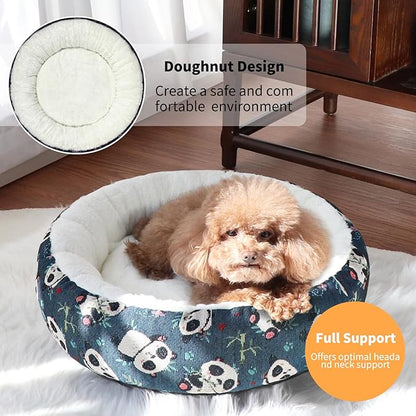 Circular Calming Dog & Cat Bed Anti-Anxiety Washable with Anti Slip Backing Donut Cuddler with Cute Jacquard Patterns for Cat and Small Puppy (Small-23in, Peking Opera)