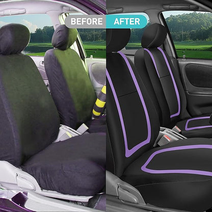 FH Group Car Seat Covers Front Set in Cloth - Car Seat Covers for Low Back Car Seats with Removable Headrest,Universal Fit,Automotive SeatCovers,Washable Car SeatCover for SUV,Sedan,Van Purple