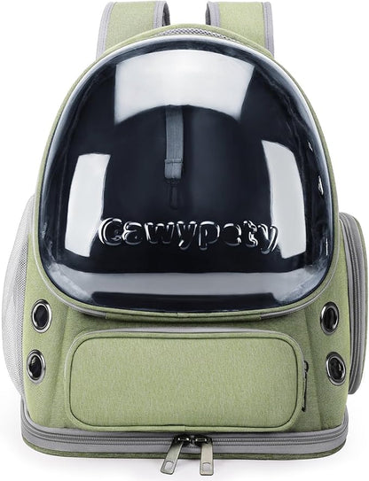 Cawypety Cat Backpack Carrier, Breathable Cat Carrier Large Space Bubble Pet Backpack for Kitty Small Dog up to 15lbs, Transparent & Foldable Pet Carrier for Travel Hiking