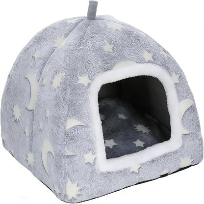 Cat Bed Cave,Cat Tents for Indoor Cats,Cute Cozy Tent for Kitten and Small Pet with Removable Washable Cushion Pillow Gatos Hideaway Beds 2 in 1 Enclosed House Soft Plush Stuff Camas