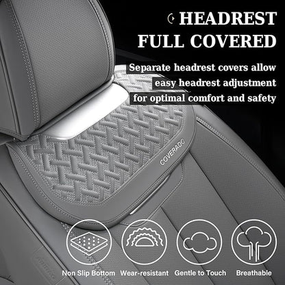 Coverado Car Seat Covers Front Seats, Luxury Nappa Leather Waterproof Seat Covers for Cars, Universal Front Seat Covers, Driver Seat Protector Automotive Interior Accessories Fit for Most Cars,(Gray)
