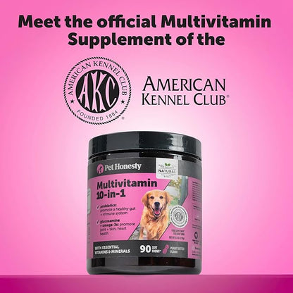 Dog Multivitamin Max Strength, 15-in-1 Multivitamin for Dogs – Dog Vitamins & Supplements with Glucosamine, Probiotics & Omega 3s – Supports Joint, Heart, Immune, Skin & Coat Health – Chicken (90 Ct)
