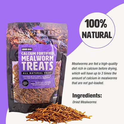 Fluker’s Grub Bag All Natural Calcium Fortified Mealworm Treats, Packed with Protein, Rich in Nutrients, A Reptile Favorite, 3 oz