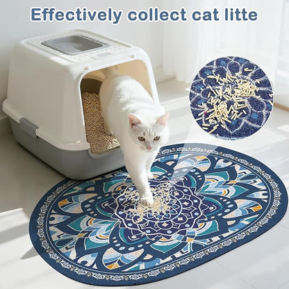Glittme 24"x15" Cat Litter Mat with Mesh Design - Non-Slip & Waterproof Litter Trapping Pad for Litter Box Protects Floors from Stains Soft Texture for Pets,Navy
