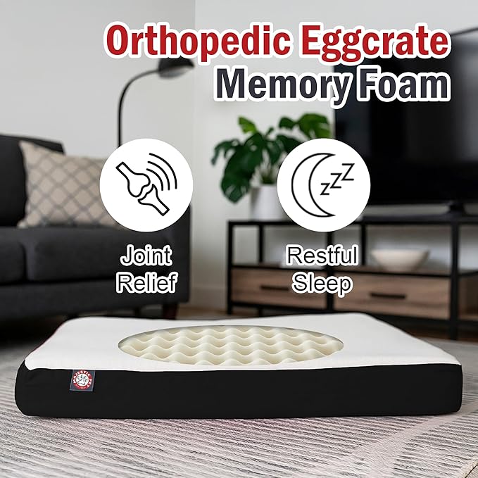 Majestic Pet 34x24x3 Inch Black Orthopedic Memory Foam Rectangle Dog Bed – Medium Size Crate Dog Bed for Dogs with Joint Pain, Arthritis – Durable Pet Mattress with Egg Crate Foam, Washable Cover