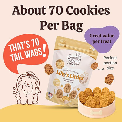 Rondi's Kitchen Lilly's Littles Organic Tender Dog Treats - Natural Doggie Cookie for Small Dogs, Puppy, Senior, Training - Human Grade Superfood Biscuit with Bone Broth - Chicken & Pumpkin