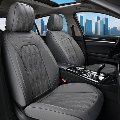 Coverado Car Seat Cover Full Set, Waterproof Front and Back Seat Covers for Cars, 5-Pack Leather Seat Covers, Car Seat Protectors, Driver Seat Cushions Fit for Most Vehicles Gray