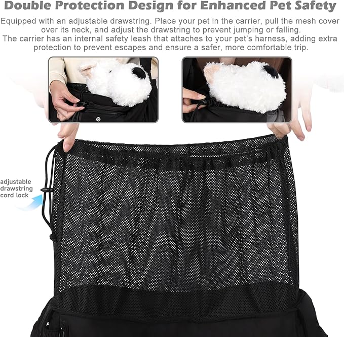 Pet Sling Carrier for Small to Medium Dogs and Cats, Fits 10–20lbs, Adjustable Soft Padded Shoulder Strap Dog Sling Carrier with Storage Pocket for Hands-Free Outdoor Travel & Hiking Black