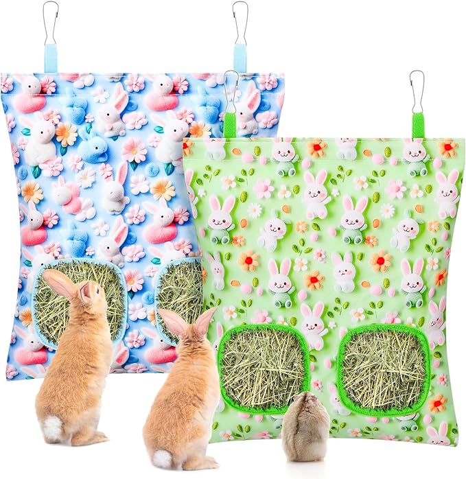 UPINS 2 Pack Rabbit Hay Feeder, Guinea Pig Hay Bag for Guinea Pig Cage Hay Feeder for Bunny Rabbits Animals Small Pets and Chinchillas Hamsters