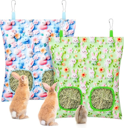 UPINS 2 Pack Rabbit Hay Feeder, Guinea Pig Hay Bag for Guinea Pig Cage Hay Feeder for Bunny Rabbits Animals Small Pets and Chinchillas Hamsters