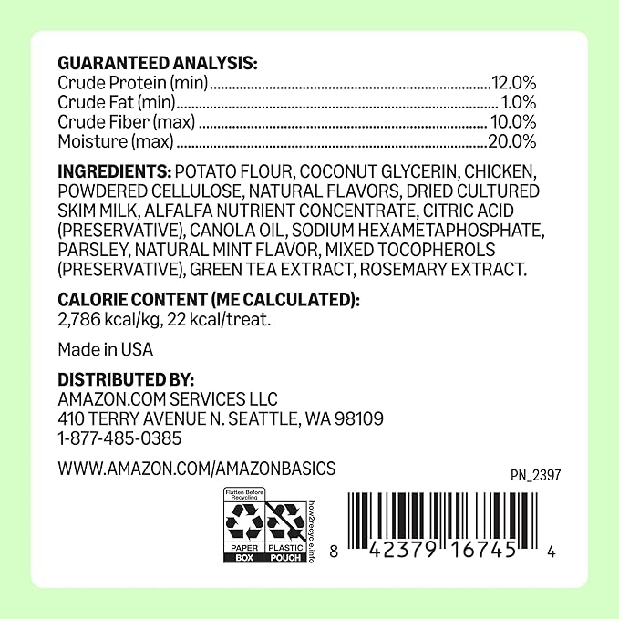 Amazon Basics Dental Dog Treats to Help Clean Teeth & Freshen Breath for Tiny Dogs, Unflavored, Per Pack: 130 Count, 2.25 pounds (Previously Wag)