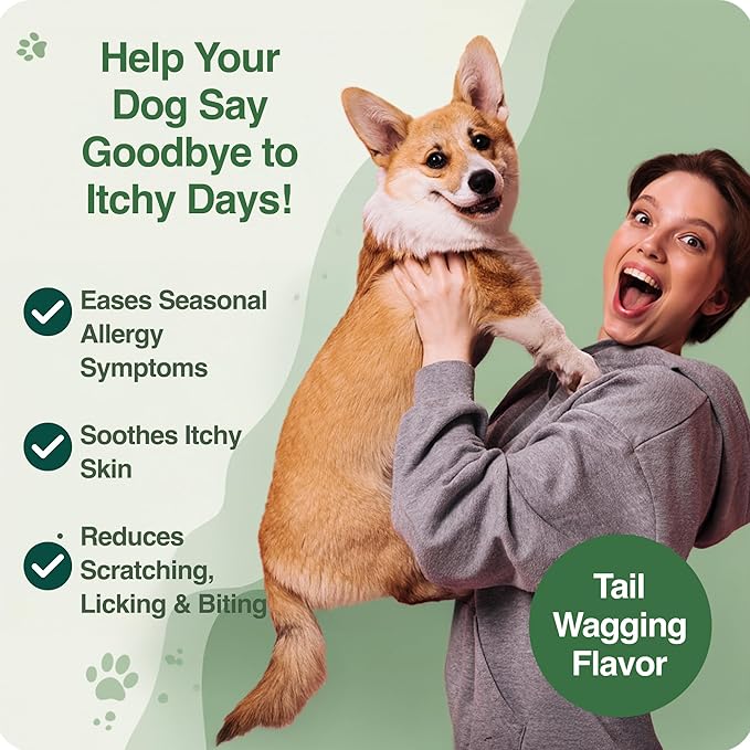 BAZI Allergy Relief Dog Chews – Quercetin, Turmeric, Ashwagandha, Probiotics & Colostrum – Seasonal Allergy, Immune & Digestive Support – for Itchy Skin & Hot Spots – All Breeds & Sizes