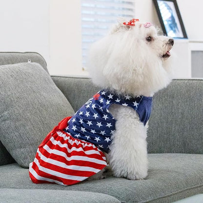 CuteBone Dog Dresses Velvet 4th of July Small Dogs Clothes Onesie Pet Apparel Girl Puppy Skirt with Bow Hair Rope CVA39S-D