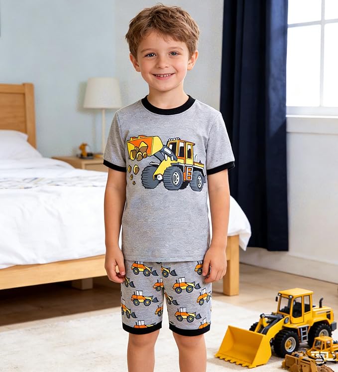 Popshion Boys Pajamas 100% Cotton Toddler Clothes Summer Pjs for Boy Planet Dinosaur Sleepwear Kids Short Sets 2-10 Years