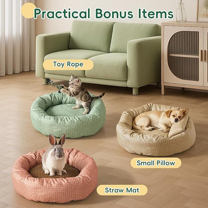 XXS Round Donut Cat Bed 18 Inch - Small Washable Cute Cat Bed for Indoor Cats, Cozy Soft Pet Bed for Crate, Carrier, Catio, Playpen, Wall Shelve, Replacement Cushion for Cat Desk Perch, Red