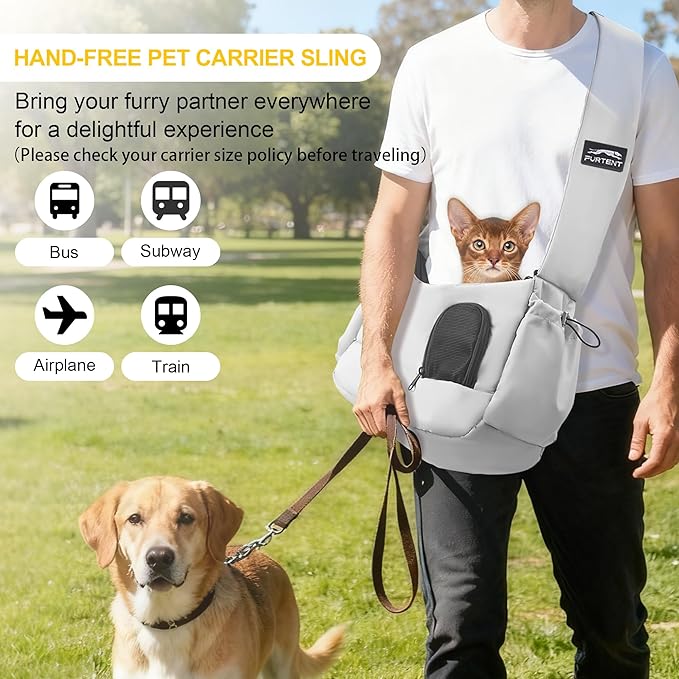 Dog Carrier Sling for Small Dogs & Cats Hand-Free Puppy Sling Purses with Storage Bag and Adjustable Shoulder Strap, Pet Sling Carrier Up to 8.8 Lbs (Grey)