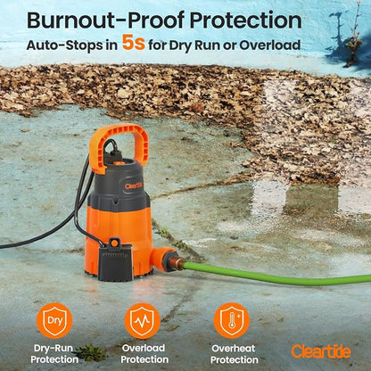 1/3 HP Submersible Utility Pump, 2790 GPH High Flow, Portable Sump Pump with Auto Water Sensor, Ideal for Pool, Flooded Basement, Hot Tub, Pond and Garden Draining