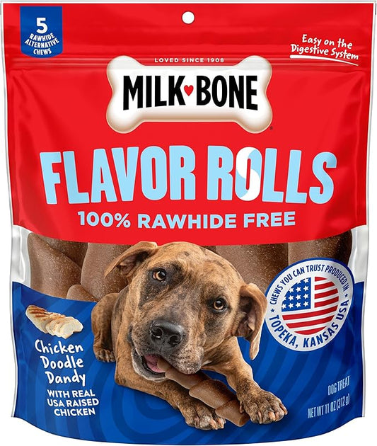 Milk-Bone Flavor Rolls Chicken Doodle Dandy Rawhide Free Dog Treat with Chicken, 5-Count Bag