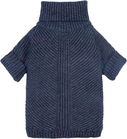 Fitwarm Turtleneck Knit Dog Sweater, Thermal Dog Winter Clothes for Small Dogs Boy Girl, Cozy Sweaters for Dogs, Doggy Pullover Jumper, Pet Outfit, Heather Navy Blue, Medium