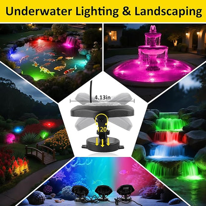 T-SUN RGB Submersible Pond Lights with APP and Remote Control 3 Pack | IP68 Waterproof Dimmable Timer Color Changing Fountain Lights led Underwater Pond Lights for Outdoor Pond Koi Aquarium Garden