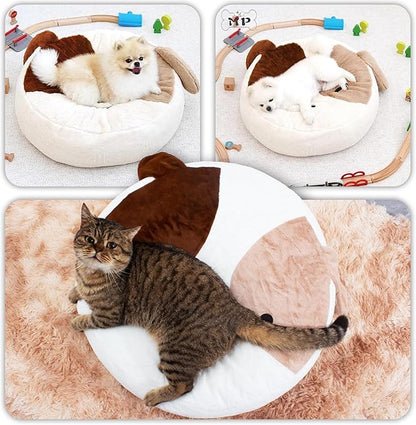 Cat Bed Donut 23.6 Inches Dog Beds for Indoor Calming, Round Pet Bed for Puppy and Kitten, Washable Cover, Anti Slip Bottom, Cute White, Medium