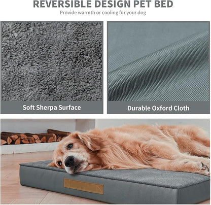 Large Comfy Washable Dog Bed, Orthopedic Egg Crate Foam Dog Crate Mat for Large Dogs with Removable Cover, 41x27 Inch, Gray