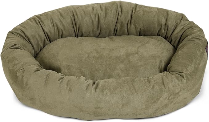 Majestic Pet 24 Inch Suede Calming Dog Bed Washable – Cozy Soft Round Dog Bed with Spine Support for Dogs to Rest their Head - Fluffy Donut Bed 24x19x7 (Inch) - Round Pet Bed Small – Sage
