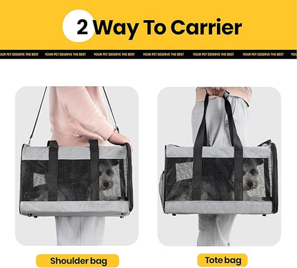 Conlun Cat Carrier Airline Approved, Soft-Sided Dog Carrier with Inner Safety Leash, Pet Transport Carrier for Small-Medium Cats Puppies up to 15 Lbs, Collapsible Travel Kitten Carrier Bag -Gray M