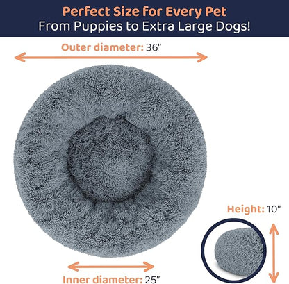 Donut Dog Bed - Premium Comfort for Anxiety Relief - Fluffy & Calming Design with Ultra-Plush Support | Cozy Round Dog Bed with Super Soft Circle Style (Dark Grey, Large)